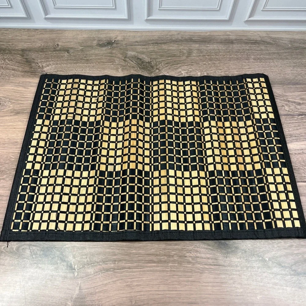 Liberty Procurement Placemats Set of 4 13x19 Black Tan Bamboo Checkered 18322